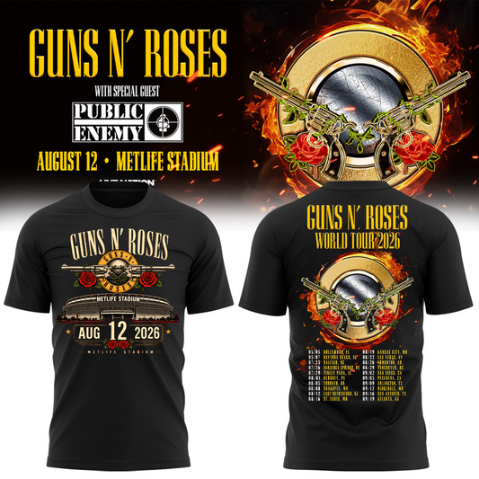 Guns N’ Roses World Tour 2026 x MetLife Stadium August 12, 2026 Black Tee