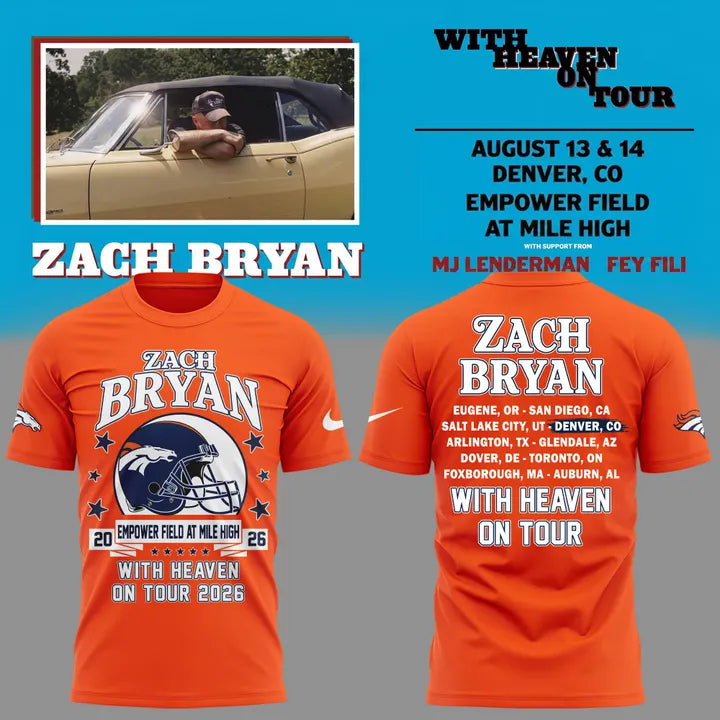 01. Zach Bryan x Denver Broncos - With Heaven On Tour 2026 T-Shirt