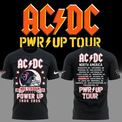 001.12. New Black Shirt AC/DC x Houston Texans - Power Up Tour 2026 T-Shirt