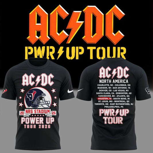 001.12. New Black Shirt AC/DC x Houston Texans - Power Up Tour 2026 T-Shirt