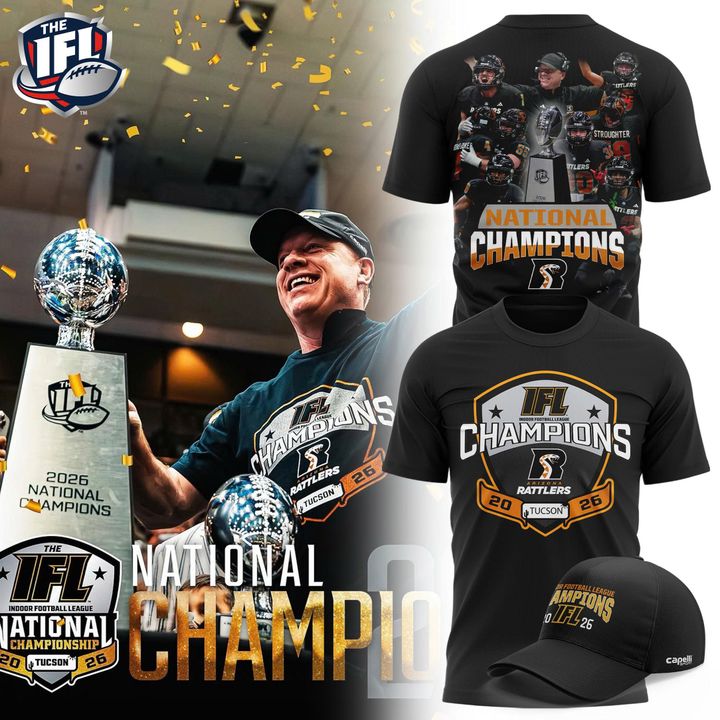 Official 2026 Arizona Rattlers IFL Champions Shirt - Black Football Championship Trophy & Player Photo Tee
