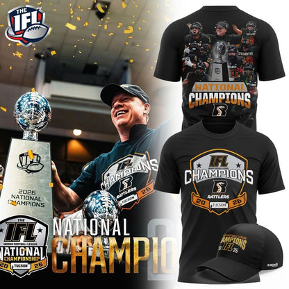 Official 2026 Arizona Rattlers IFL Champions Shirt - Black Football Championship Trophy & Player Photo Tee