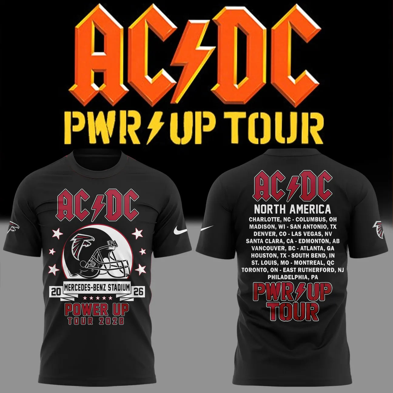 01. Black Shirt AC/DC x Atlanta Falcons - Power Up Tour 2026 T-Shirt