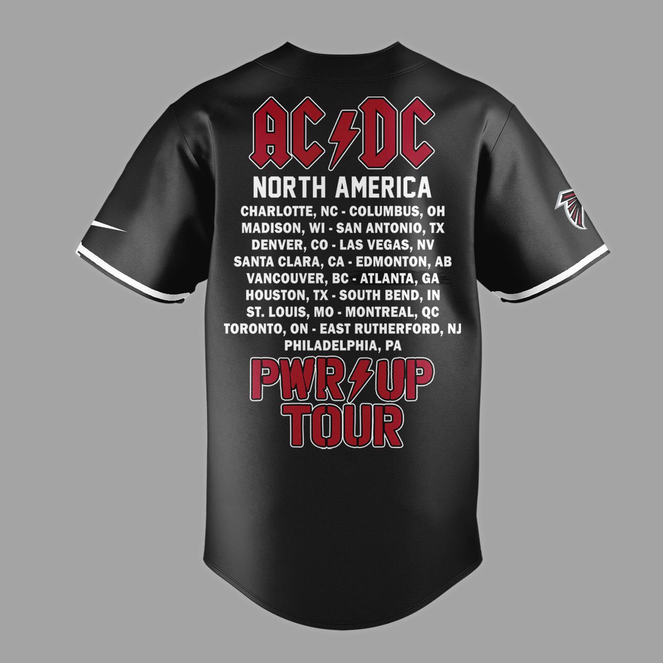 01.28. Black Jersey AC/DC x Atlanta Falcons - Power Up Tour 2026 Baseball Jersey
