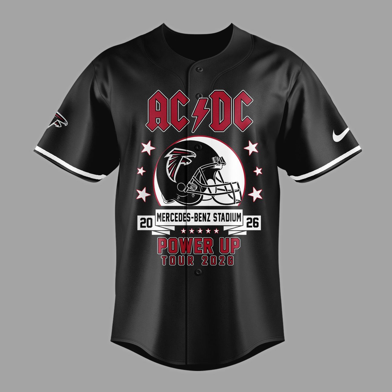 01.28. Black Jersey AC/DC x Atlanta Falcons - Power Up Tour 2026 Baseball Jersey