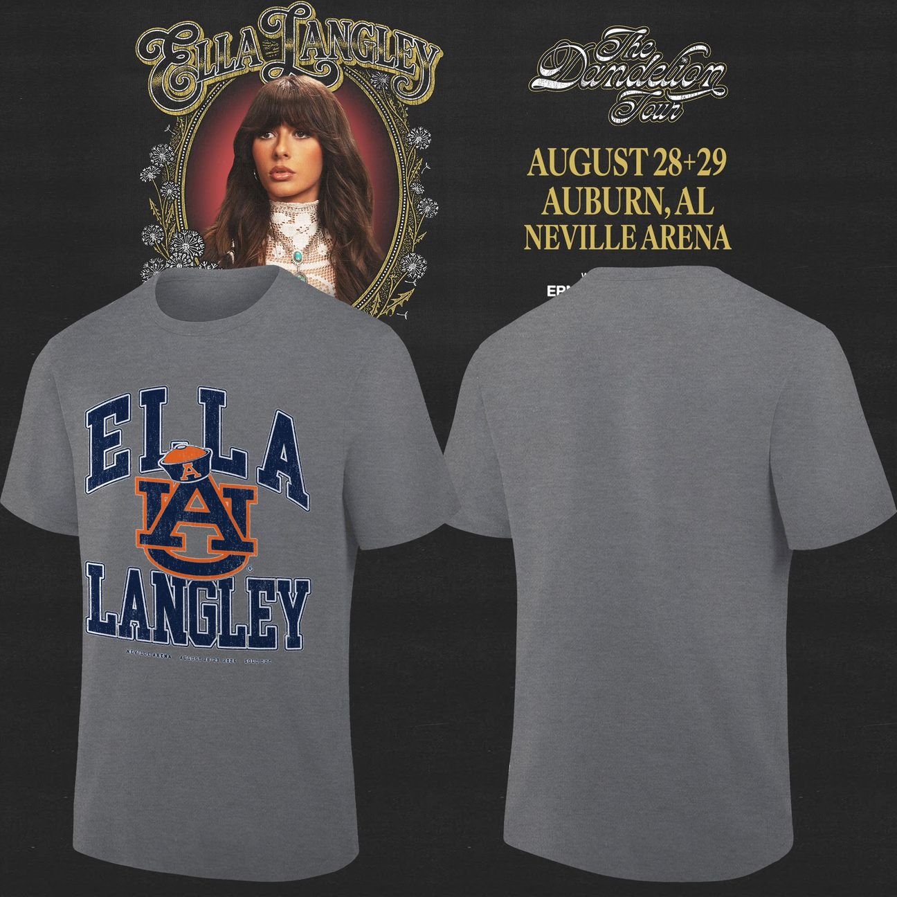 Auburn Tigers x Ella Langley – The Dandelion Tour 2026 Neville Arena Shirt