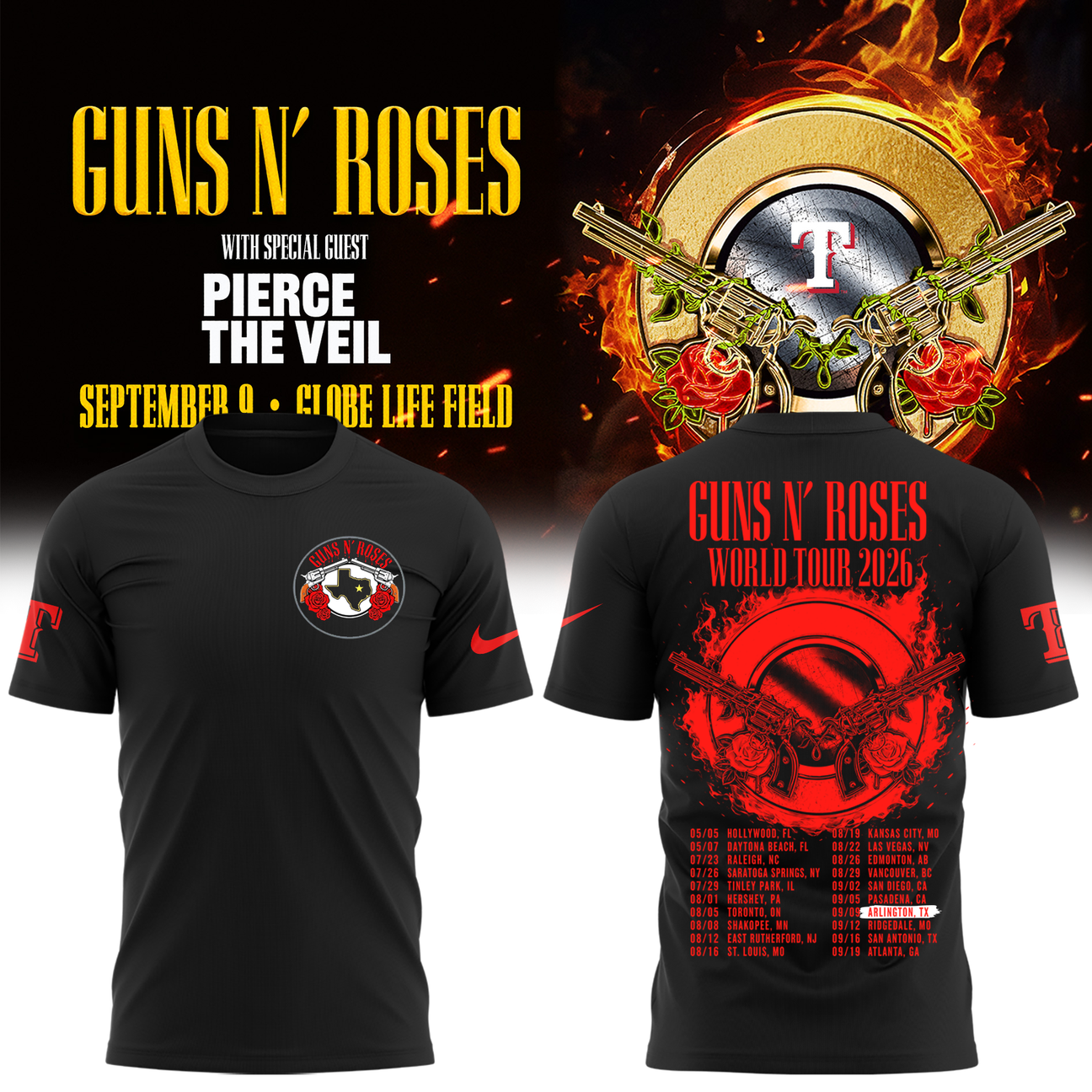 GN’R x Texas Rangers Globe Life Field 2026 Tour T-Shirt_001