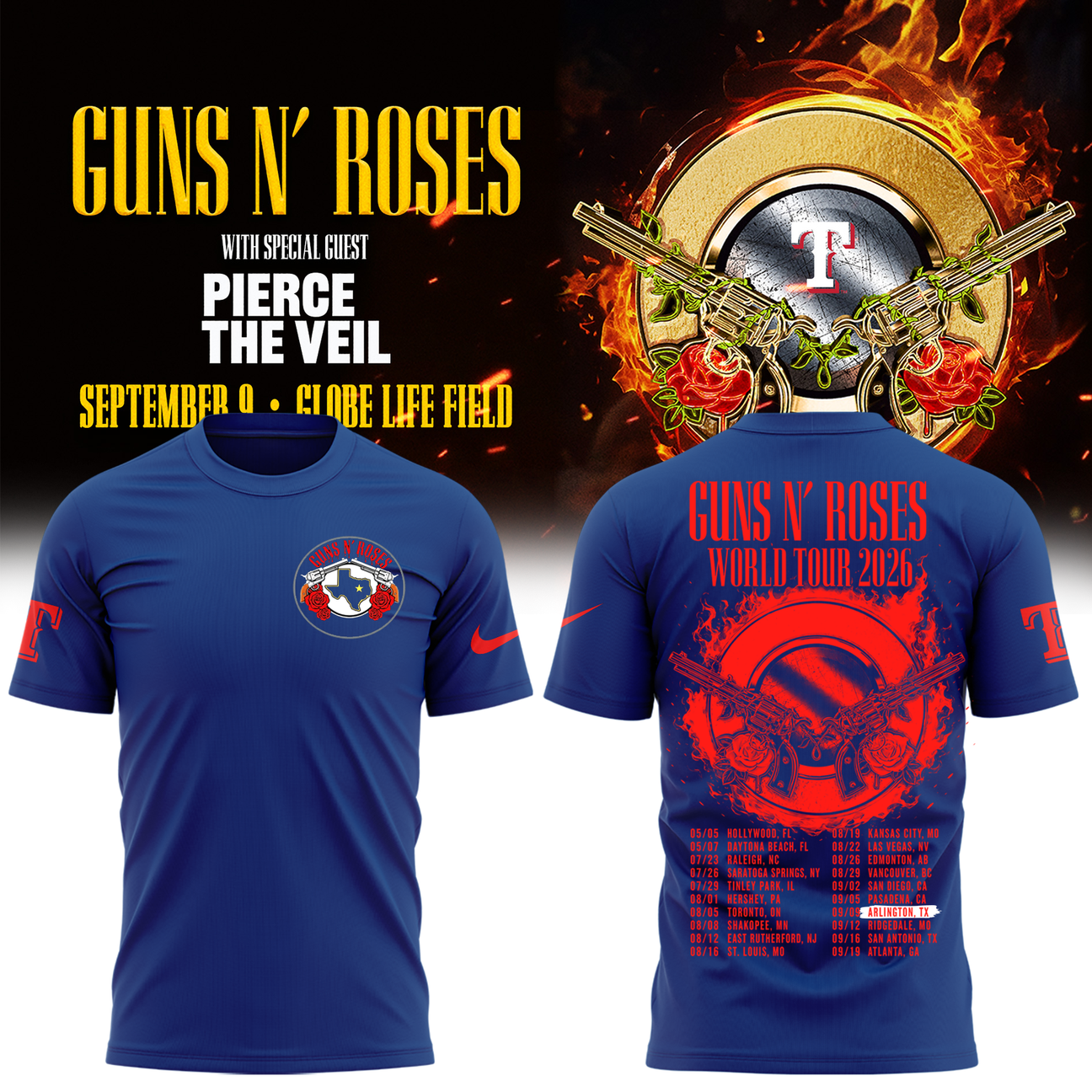 GN’R x Texas Rangers Globe Life Field 2026 Tour T-Shirt_002