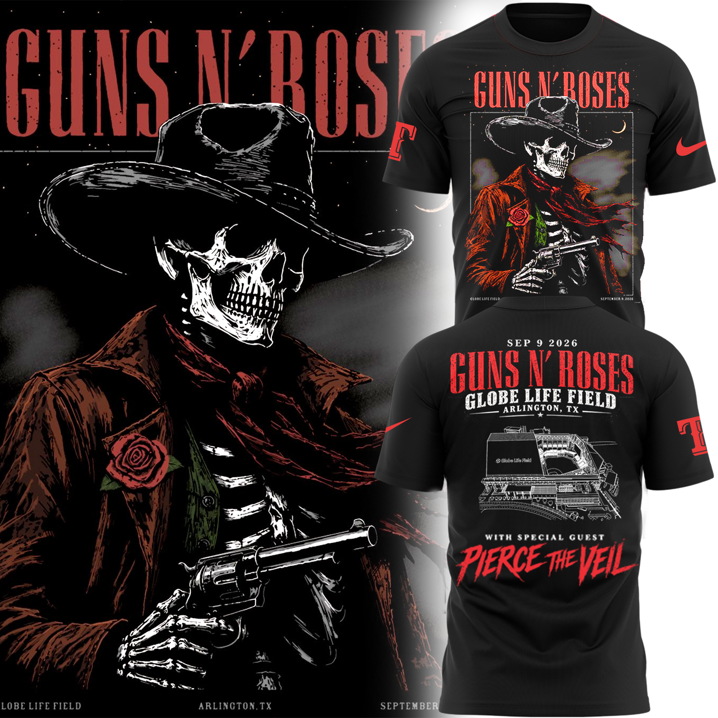 GNR x Texas Rangers Globe Life Field 2026 Tour T-Shirt