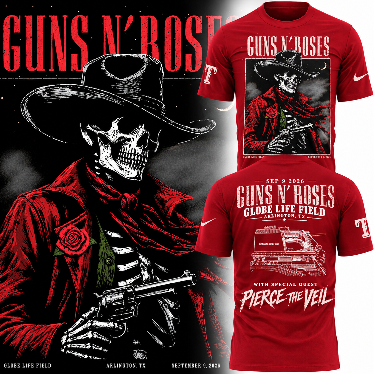 GNR x Texas Rangers Globe Life Field 2026 Tour T-Shirt