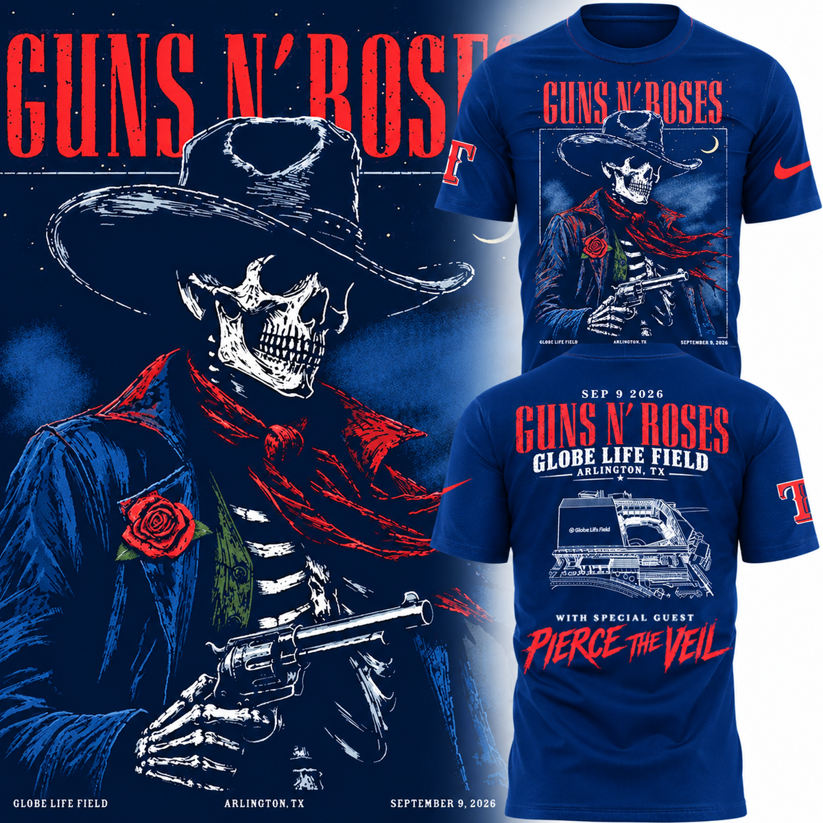 GNR x Texas Rangers Globe Life Field 2026 Tour T-Shirt