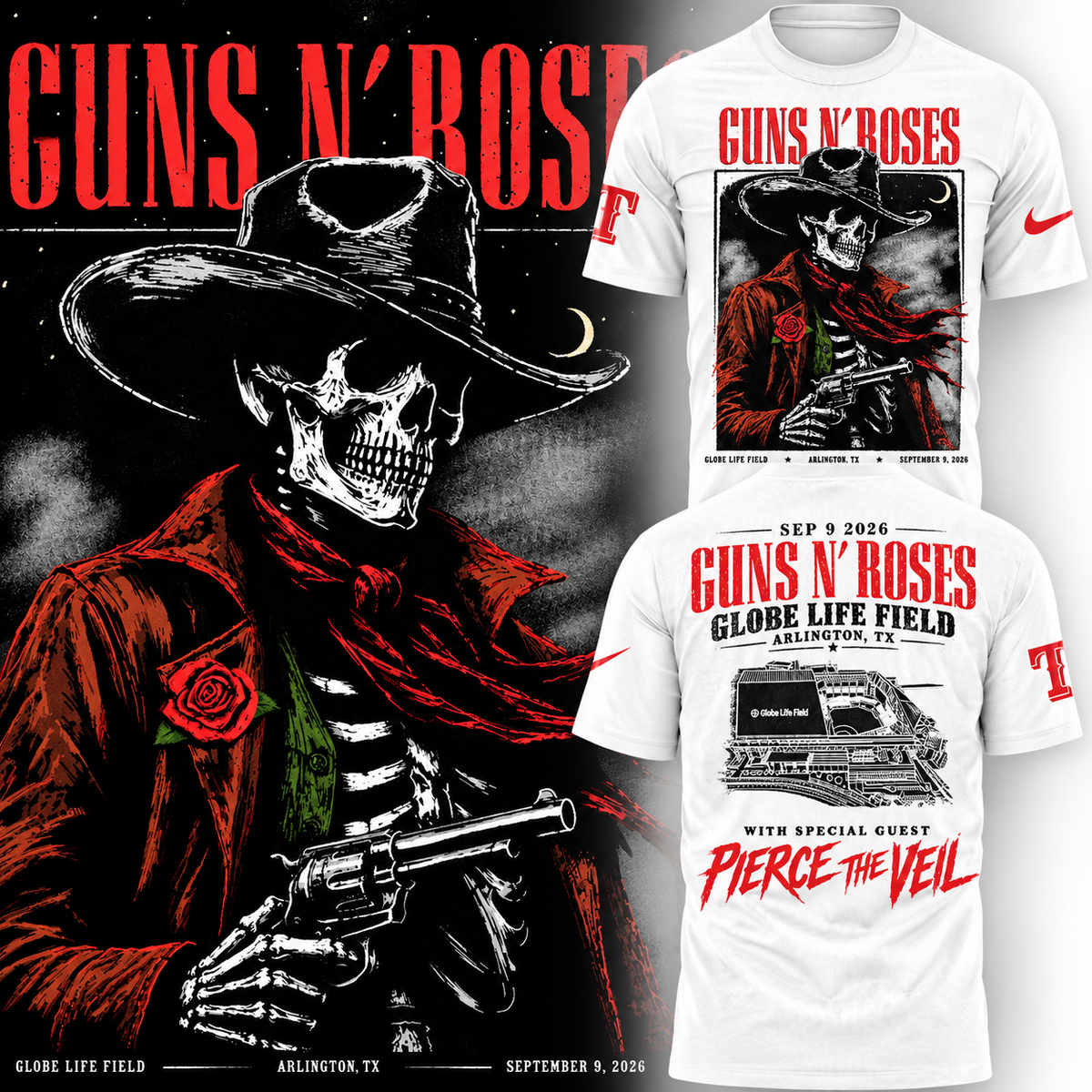 GNR x Texas Rangers Globe Life Field 2026 Tour T-Shirt