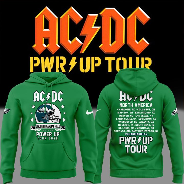 Green Hoodie AC/DC x Philadelphia Eagles - POWER UP TOUR 2026 Hoodie