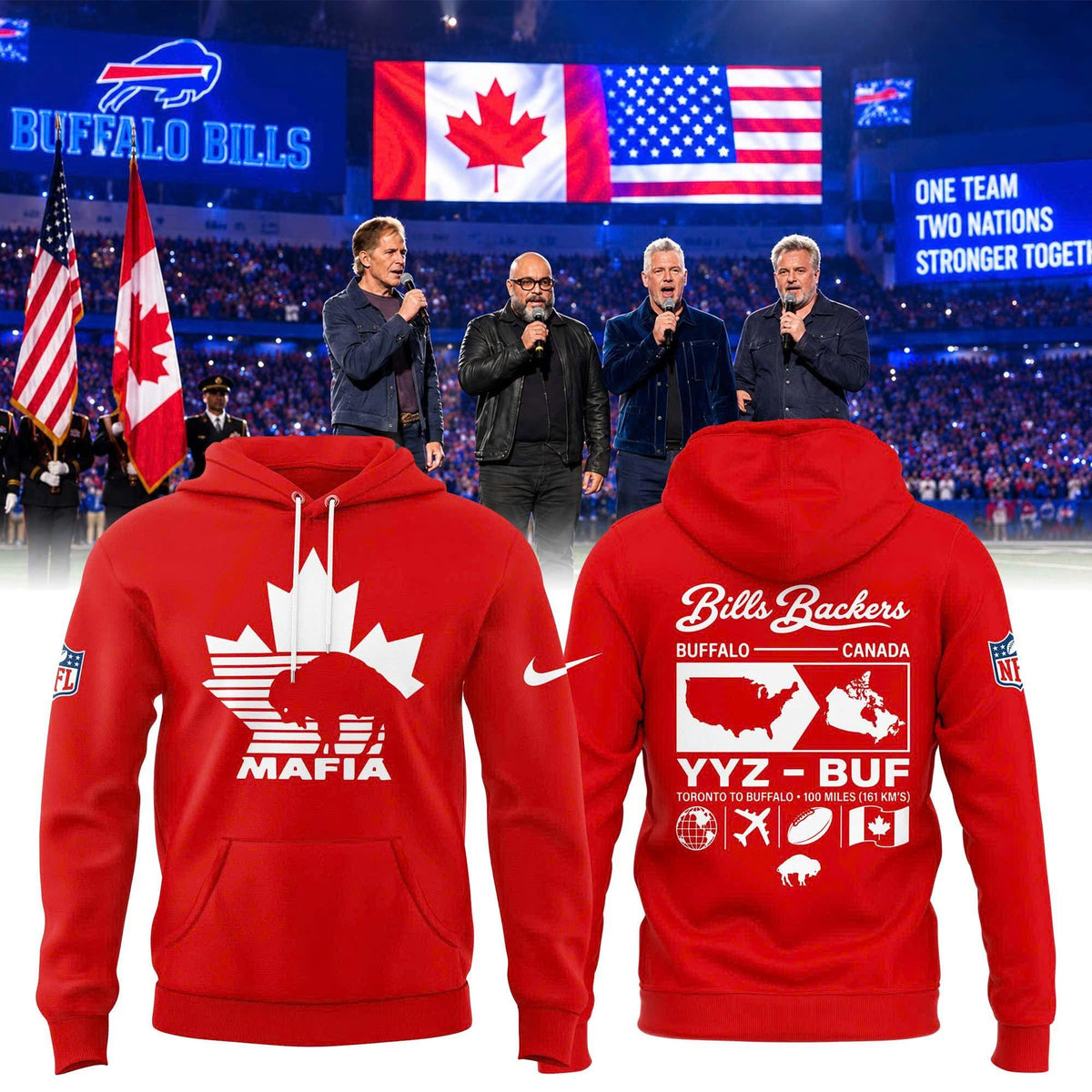 Unisex Red Buffalo Bills Canada "Bills Backers" Throwback logo Pullover Hoodie