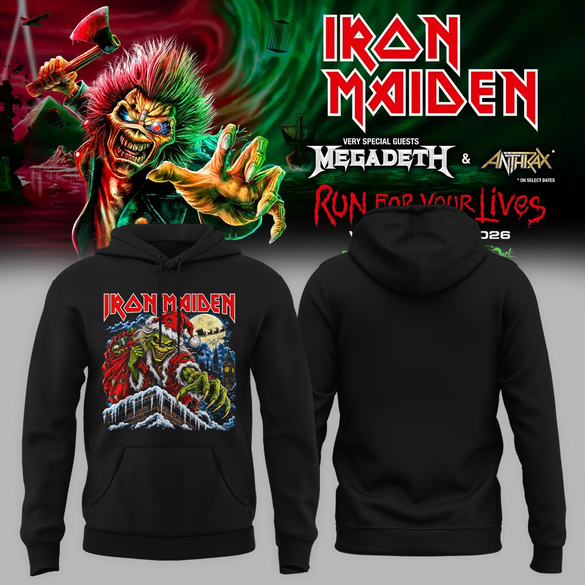 Iron Maiden X Grinch Eddie The Number Of The Beast 2026 Christmas Gift Hoodie