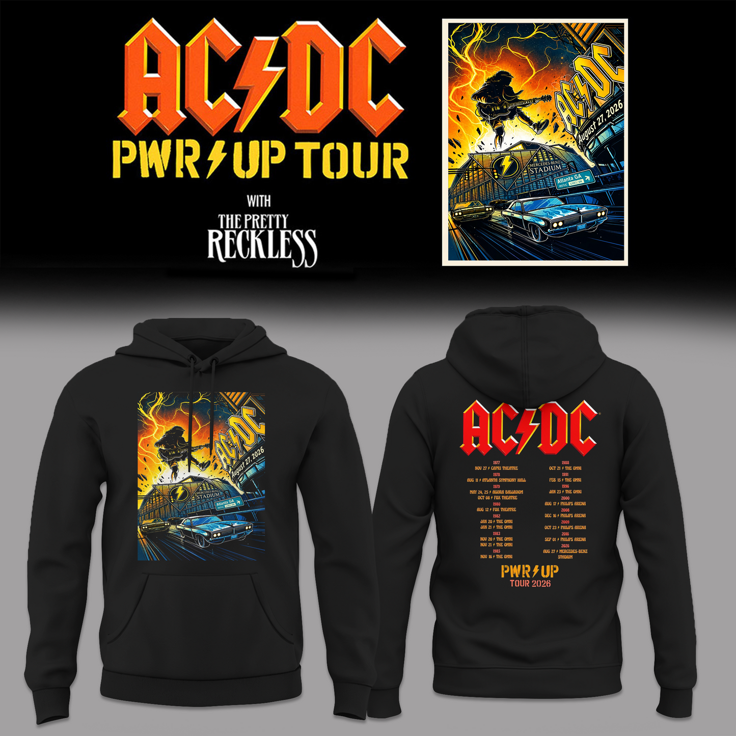 New Hoodie AC/DC - Exclusive Atlanta Event - Power Up Tour 2026 Hoodie