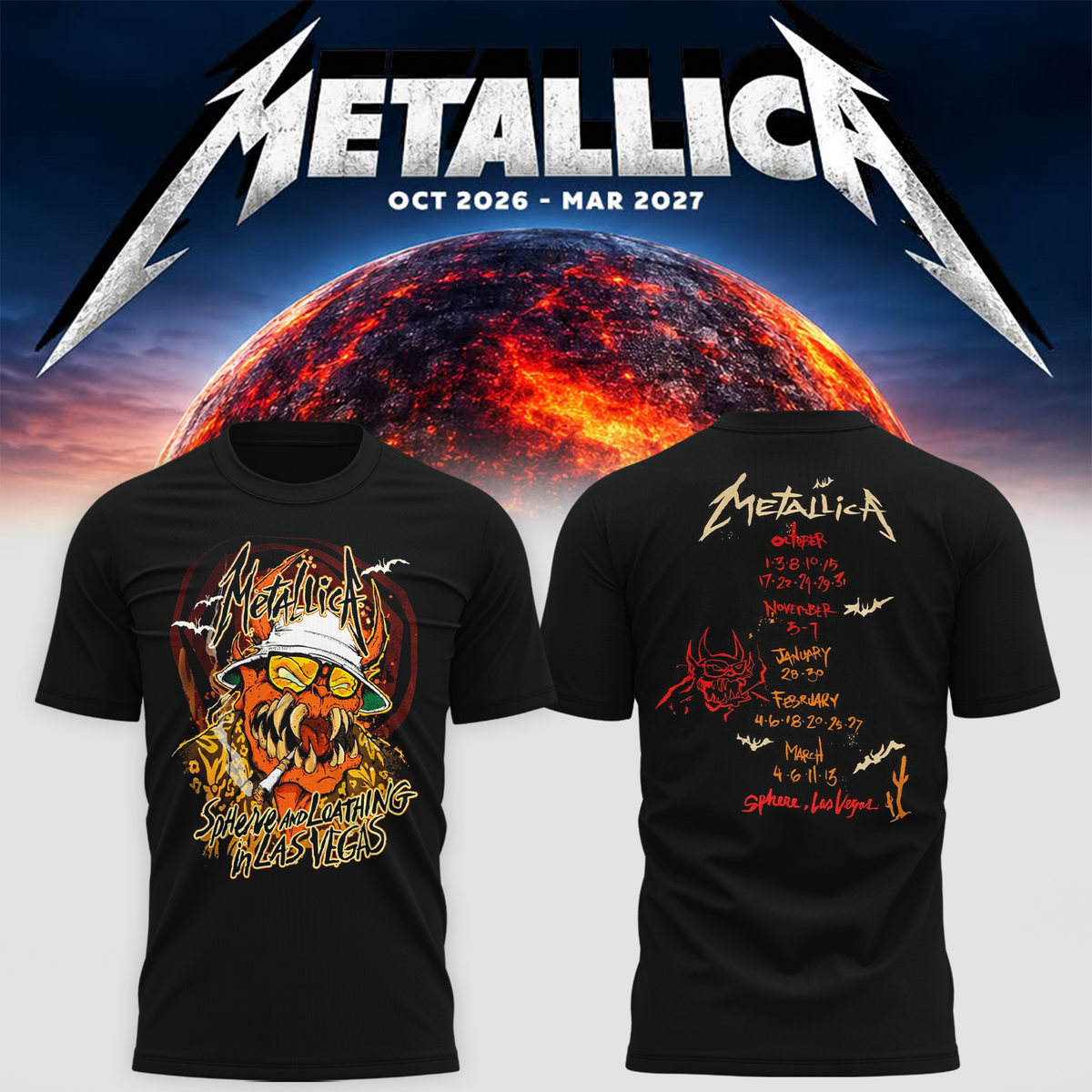 MTLC Life Burns Faster 2026 2027 Las Vegas Merch Tee Live At Sphere Tour Dates Sphere And Loathing Two Sided T-Shirt