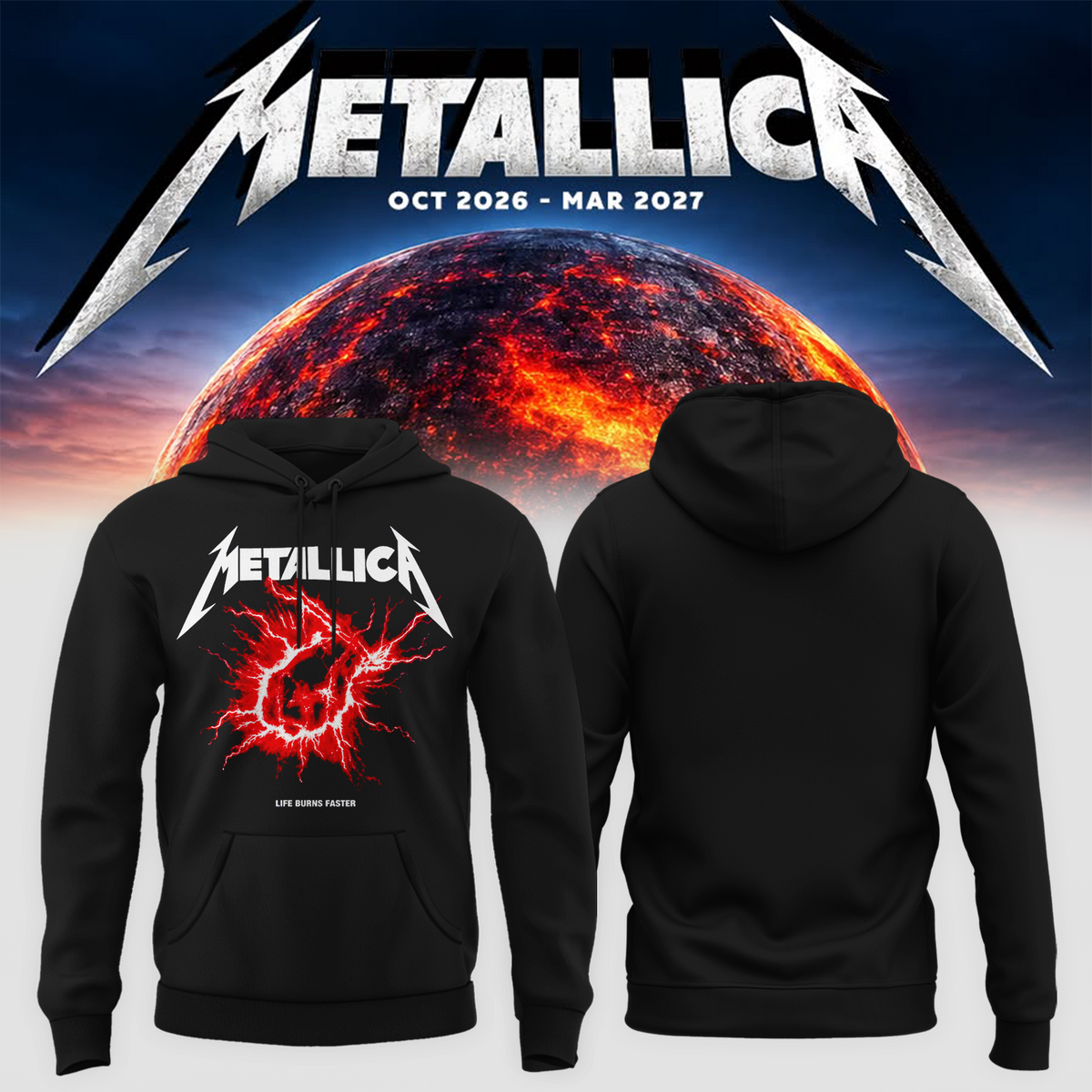 Life Burns Faster 2026 Tour Live At Sphere Las Vegas Merch St. Anger Thunder T-Shirt Hoodie