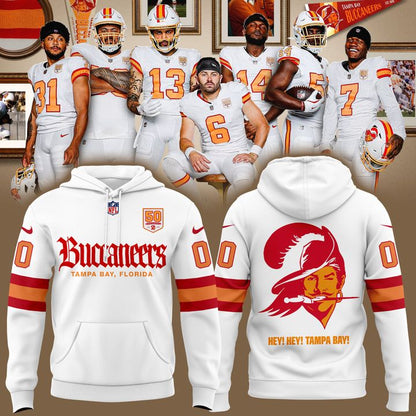 Men's White Tampa Bay Buccaneers 50th Season Essential Hoodie