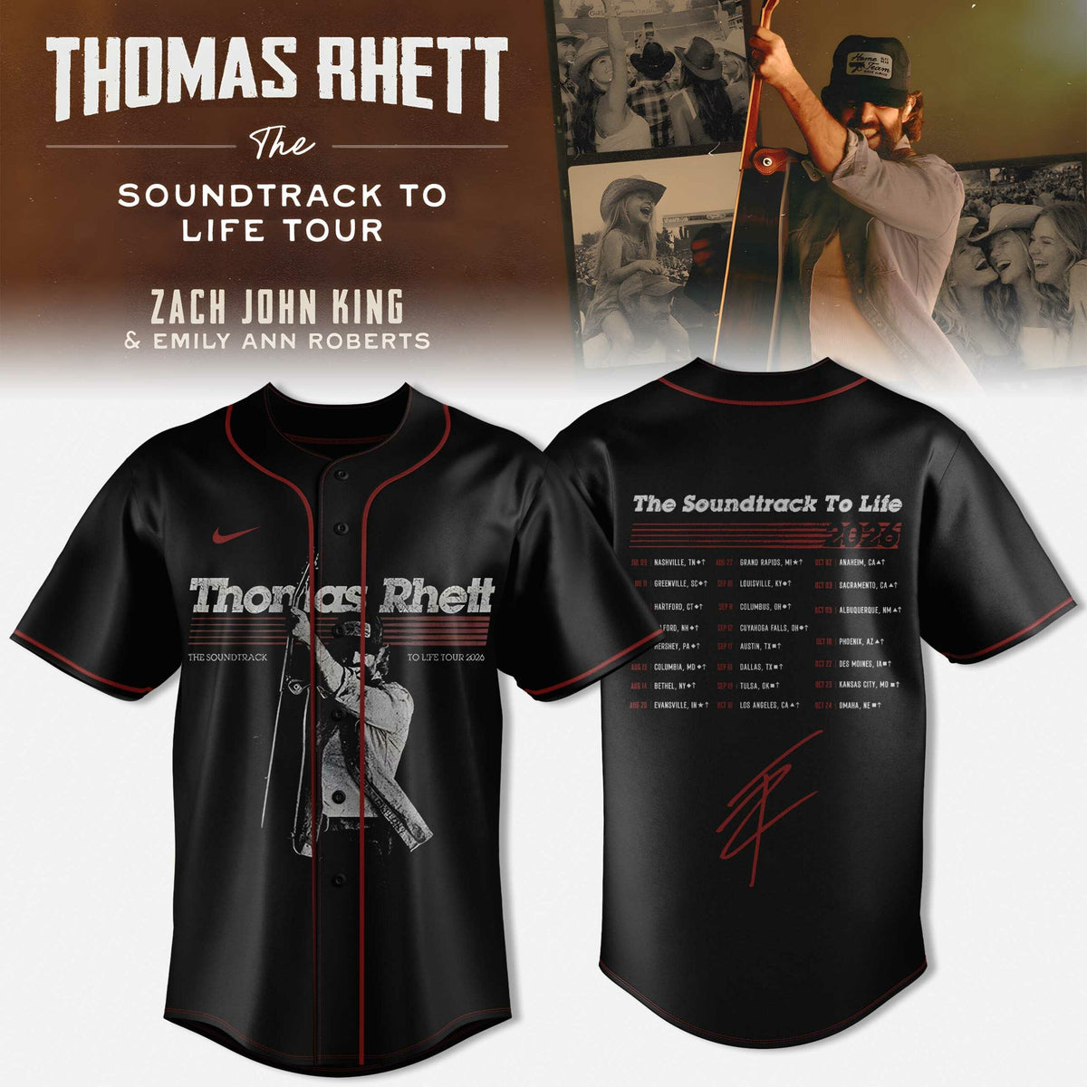 Thomas Rhett The Soundtrack To Life Tour 2026 Baseball Jersey V3