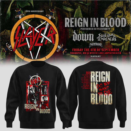 _Slayer_Shakopee MN 2026 Event Tee Reign In Blood 40 Anniversary Tour September 4 2026 Two Sided Sweater