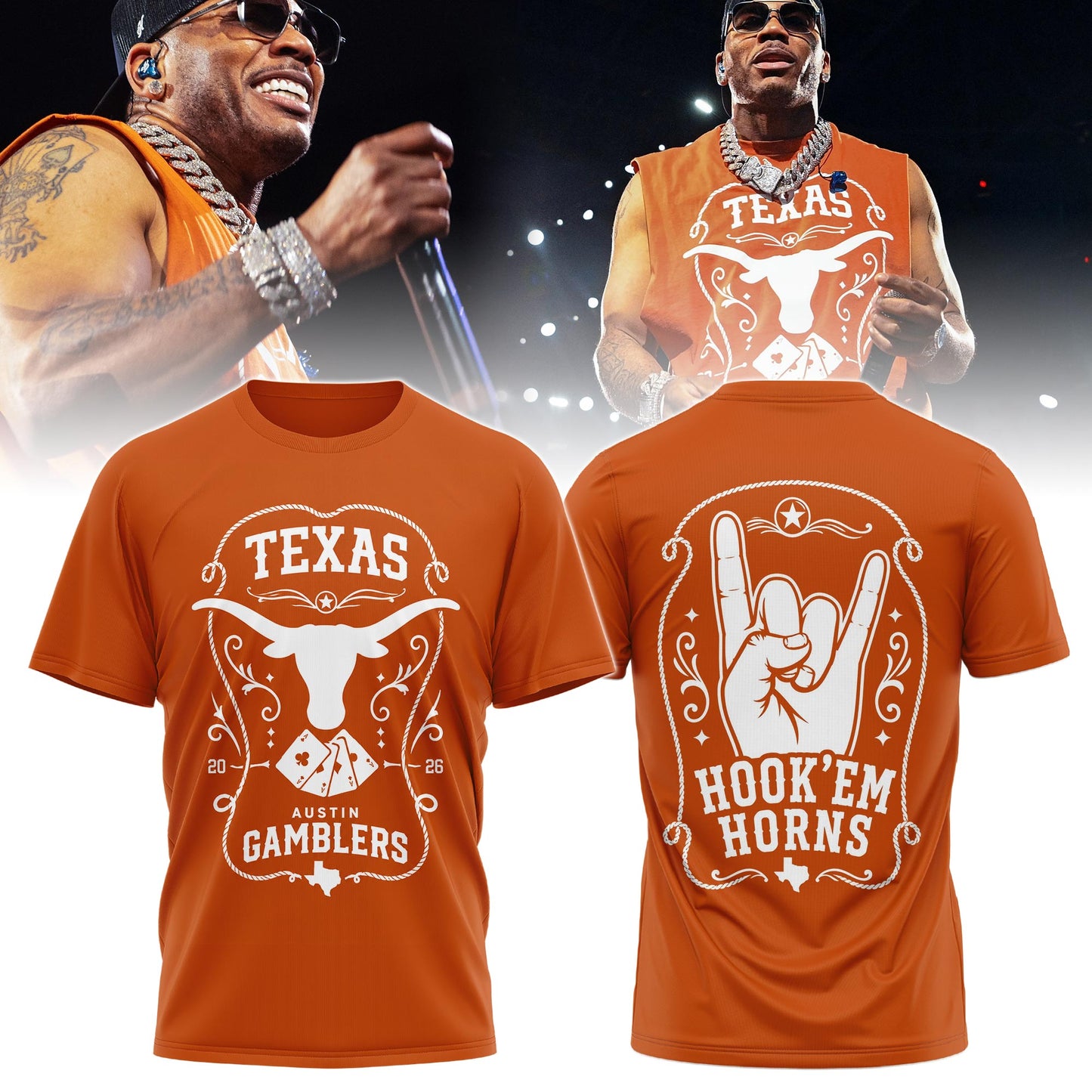 Nelly × Longhorns × Austin Gamblers ’26 Tshirt