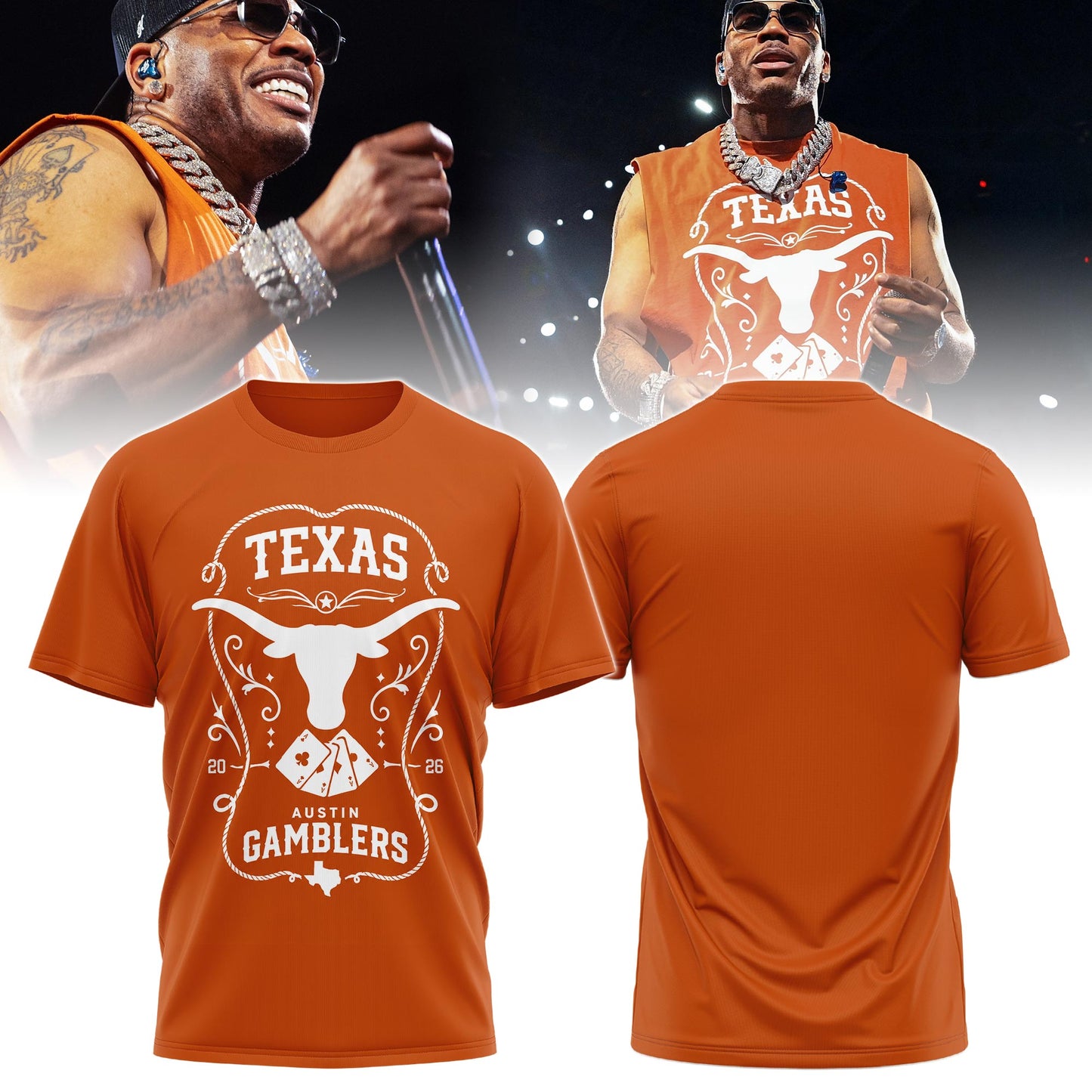 Nelly × Longhorns × Austin Gamblers ’26 Tshirt